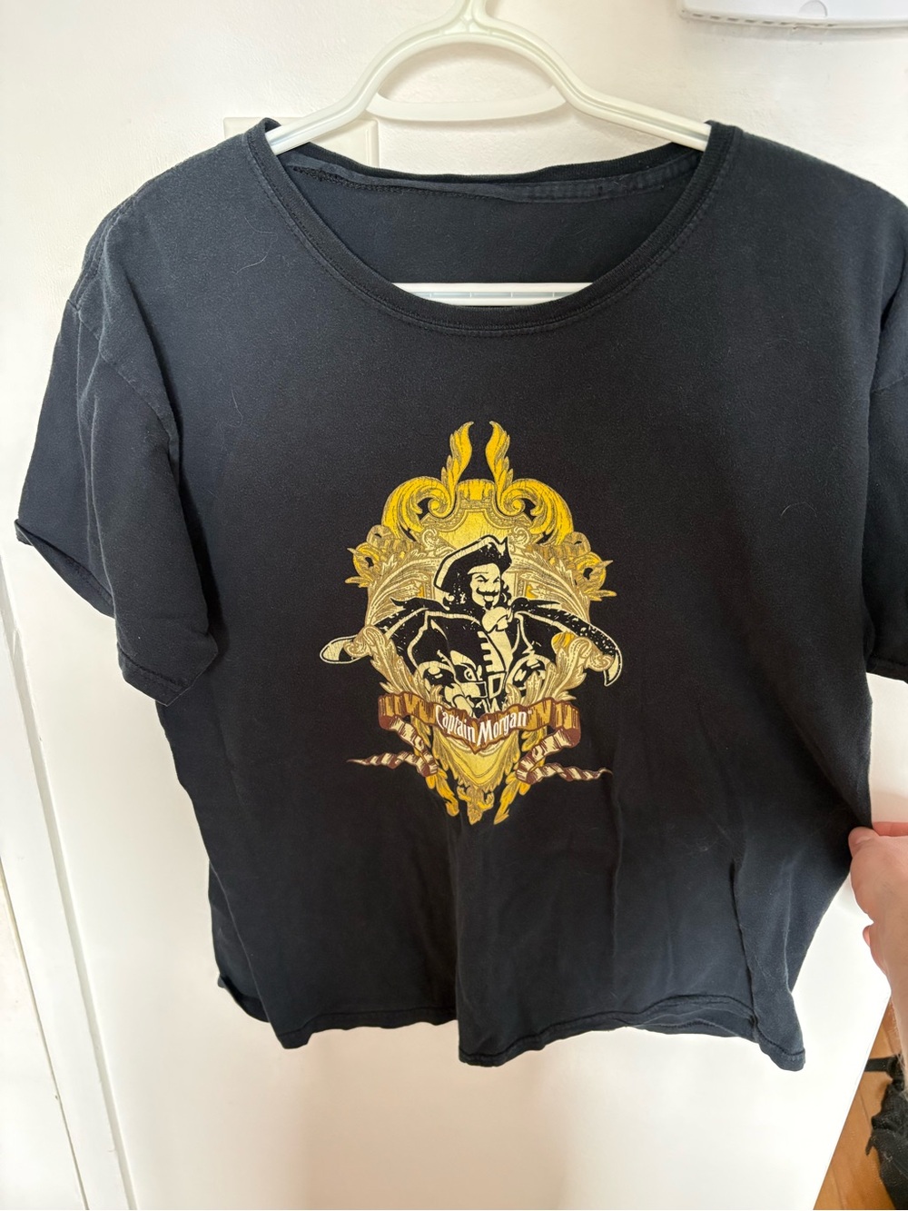 Black Men’s Graphic T-Shirt with Yellow Crest Design